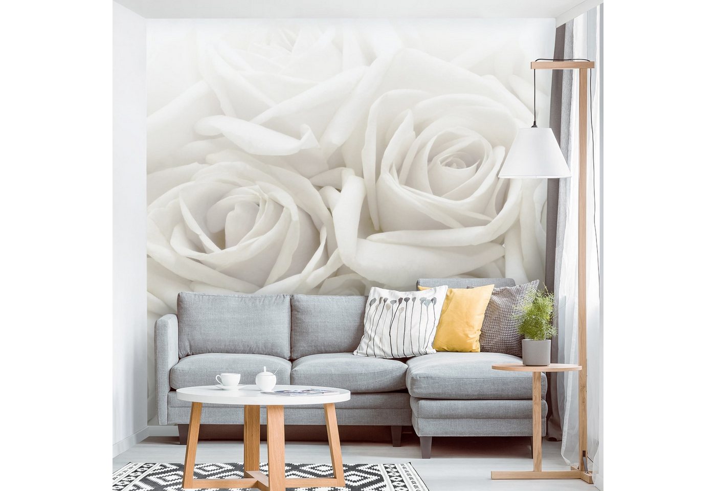 Bilderdepot24 Fototapete Rosen Weiße Rosen 3D-Effekt Blumen Natur Pflanzen Wanddeko Liebe XXL, Glatt, Matt, (Vliestapete inkl. Kleister oder selbstklebend), Wohnzimmer Schlafzimmer Küche Flur Motivtapete Vliestapete Wandtapete