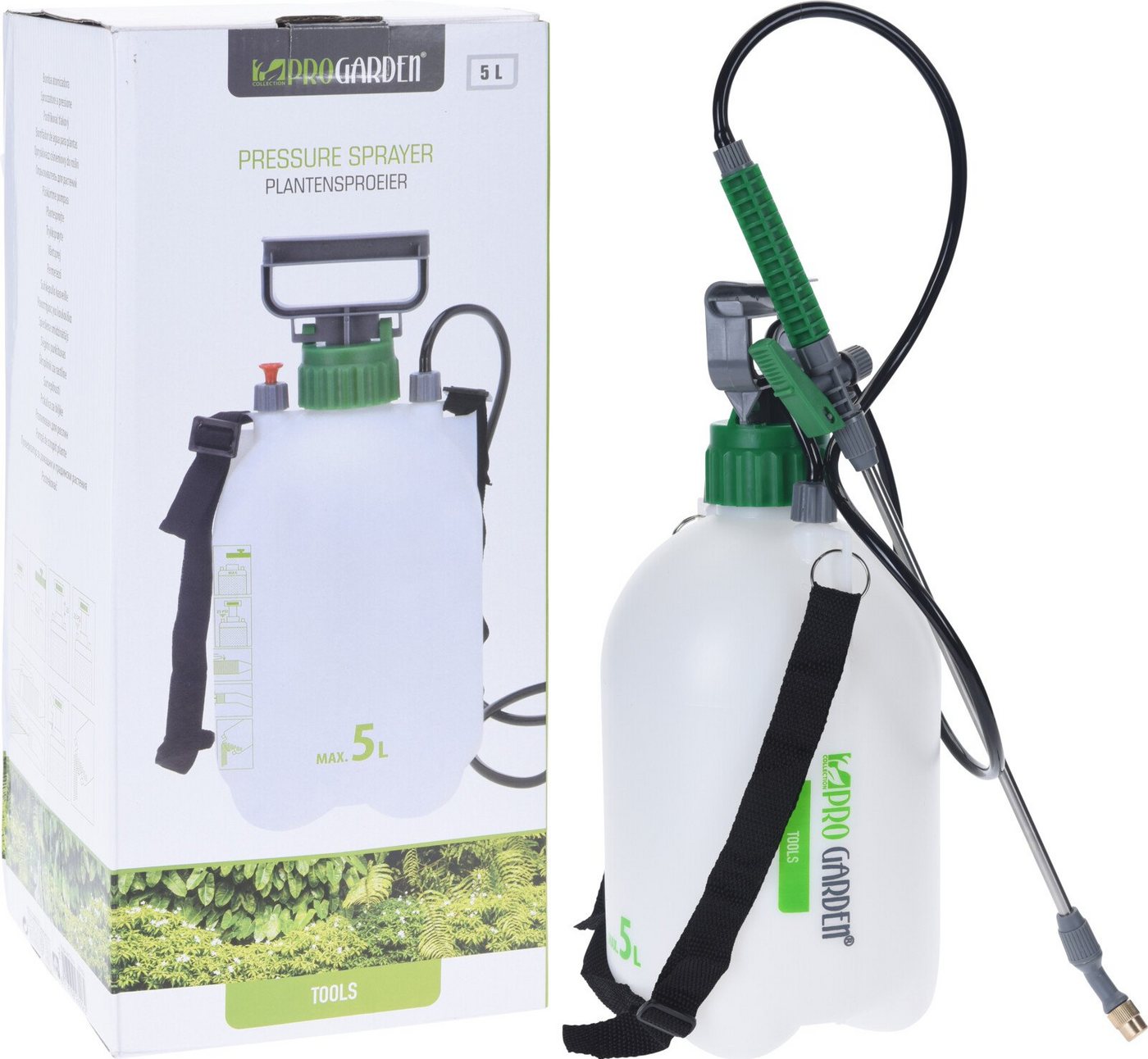 Progarden Drucksprühgerät Drucksprüher Gartenspritze 5 LSprühflasche 2 er Set, (Set, 2-tlg., Packung), Pflanzensprüher, 5 Liter, Drucksprüher, mit Tragegurt, Pumpsprüher