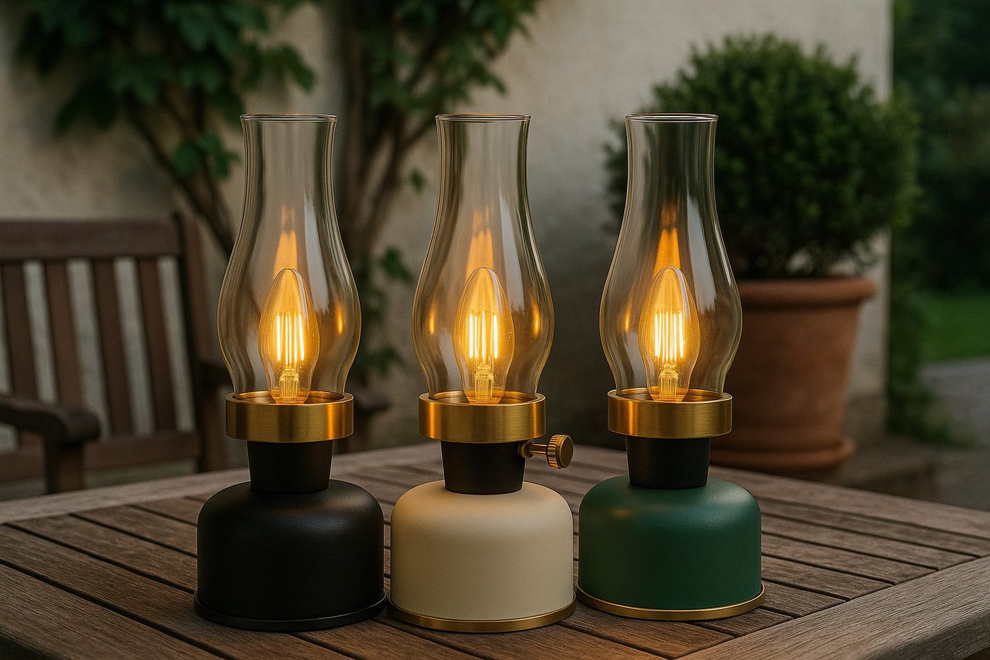 home trends Außen-Tischleuchte home trends LED Tischlampe Vintage-Design, dimmbar, USB