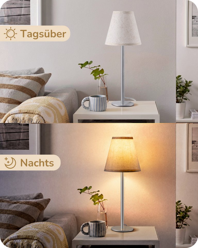 EDISHINE Nachttischlampe EDISHINE LED Nachttischlampen 2er-Set, Leinenschirm, 2700K Warmweiß, LED wechselbar, Tageslichtweiß, Tischlampe aus Metall, E27 Fassung, inkl. 4W LED Leuchtmittel Bild 2