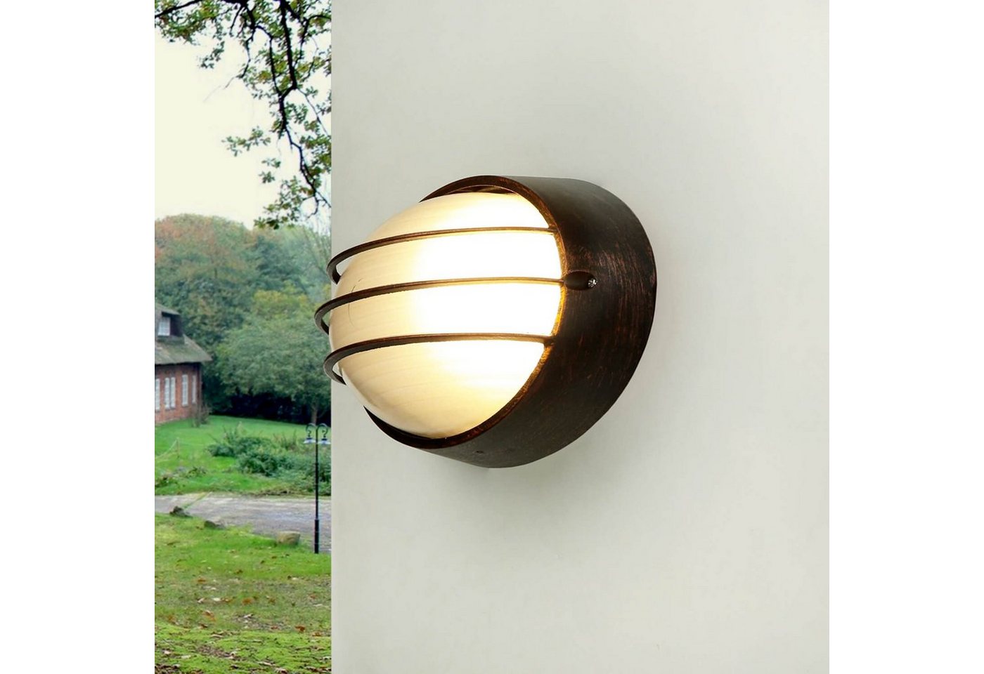 Licht-Erlebnisse Außen-Wandleuchte AMSTERDAM, ohne Leuchtmittel, Außenleuchte Maritim IP44 in Kupfer antik Schiffslampe Haus Balkon