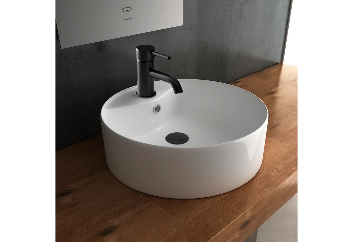 Alpenberger Aufsatzwaschbecken Rund - Mini Waschbecken Klein - Waschtisch Waschschüssel Waschschale (1-tlg., 1-St., Handwaschbecken), Aufsetzbare Washbasin pflegeleicht & hygienisch mit Lotuseffekt Bild 2