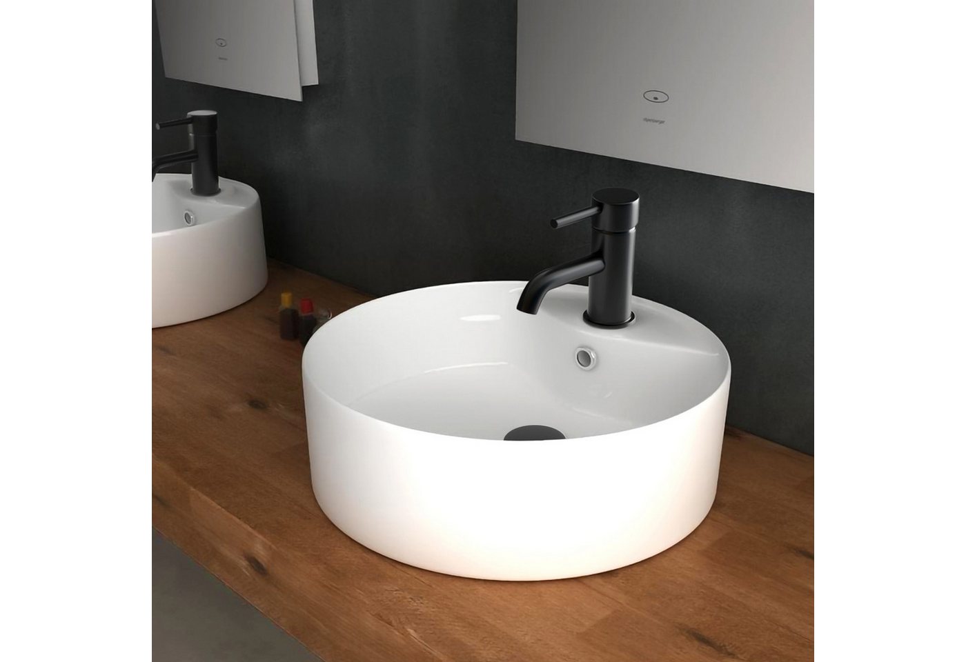 Alpenberger Aufsatzwaschbecken Rund - Mini Waschbecken Klein - Waschtisch Waschschüssel Waschschale (1-tlg., 1-St., Handwaschbecken), Aufsetzbare Washbasin pflegeleicht & hygienisch mit Lotuseffekt Bild 3