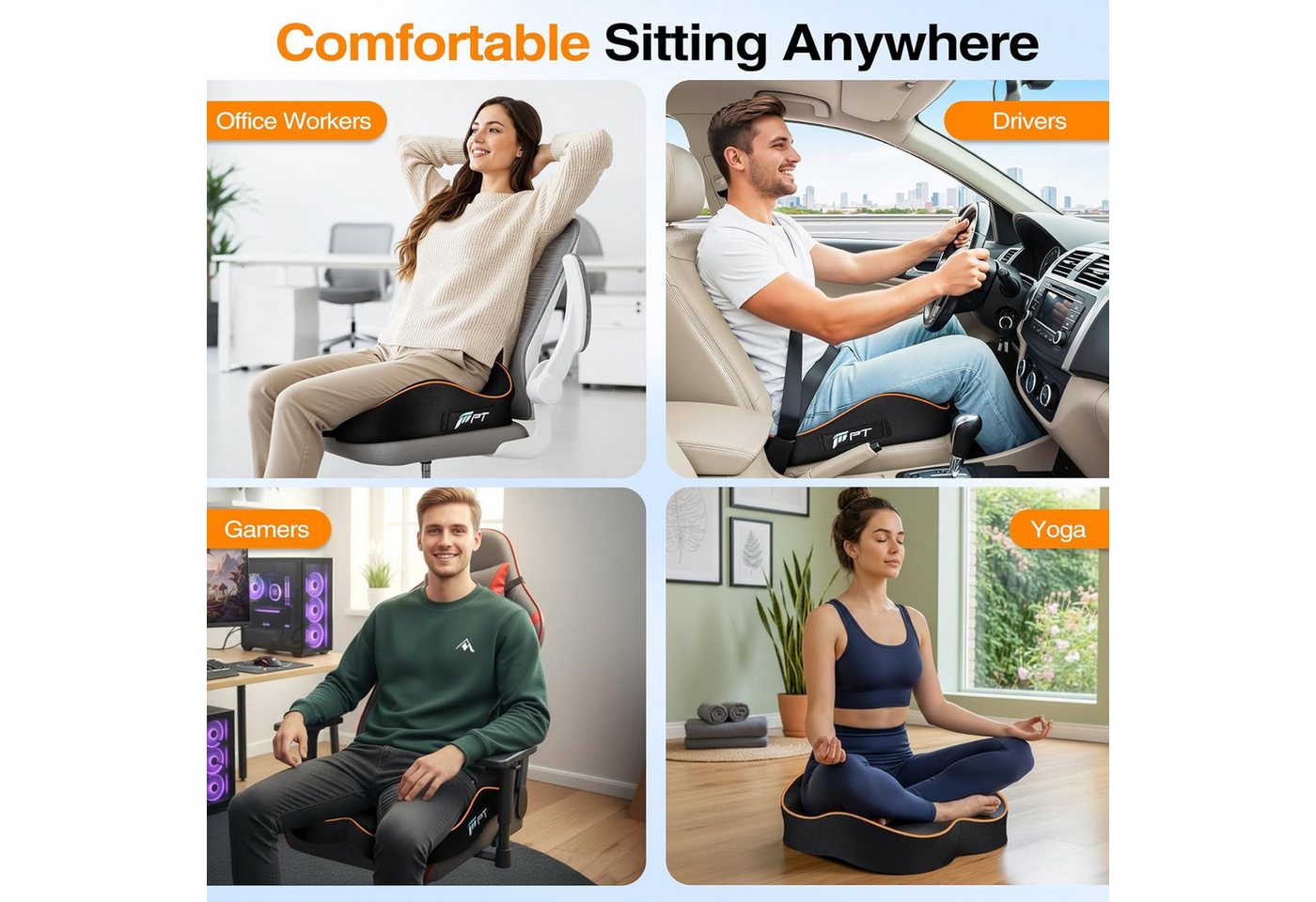 POPOLIC Sitzkissen Memory-Schaum Bürostuhl-Sitzkissen, U-förmiges Premium-Stützkissen, Stuhlauflage für Zuhause,Schreibtisch,Gaming-Stuhl,Büro und Autositz Bild 2