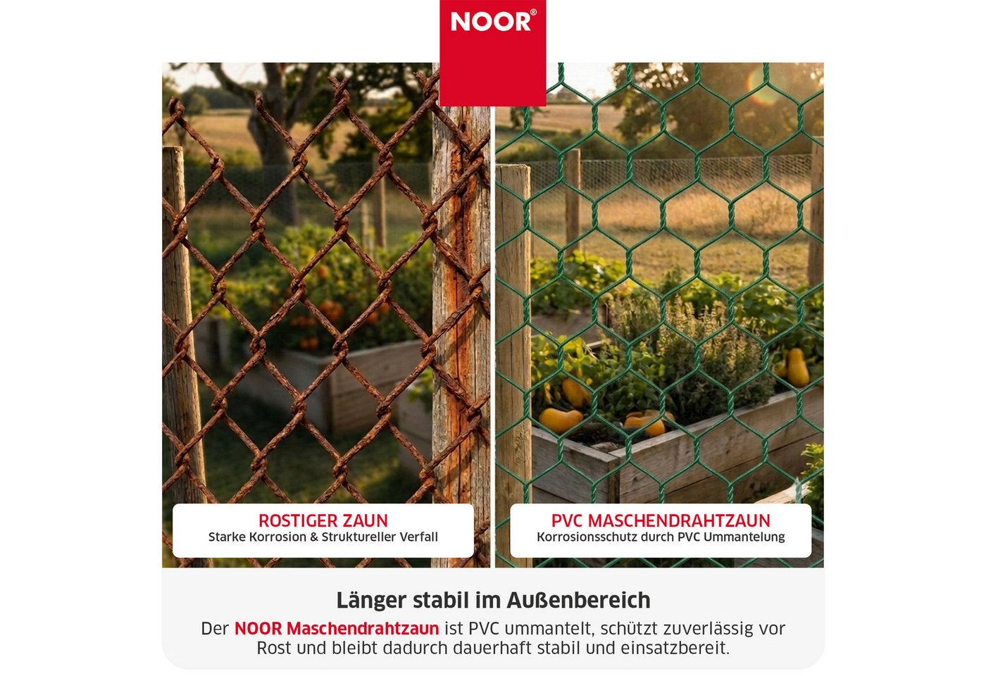 NOOR Volierendraht Maschendrahtzaun - Schutz für Garten & Grundstück, Robuster Sicherheitsdraht - ideal für Weidenzaun & Grundstücksschutz Bild 2
