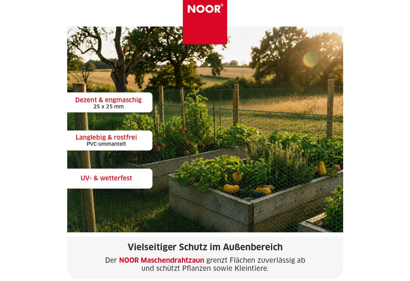 NOOR Volierendraht Maschendrahtzaun - Schutz für Garten & Grundstück, Robuster Sicherheitsdraht - ideal für Weidenzaun & Grundstücksschutz Bild 4