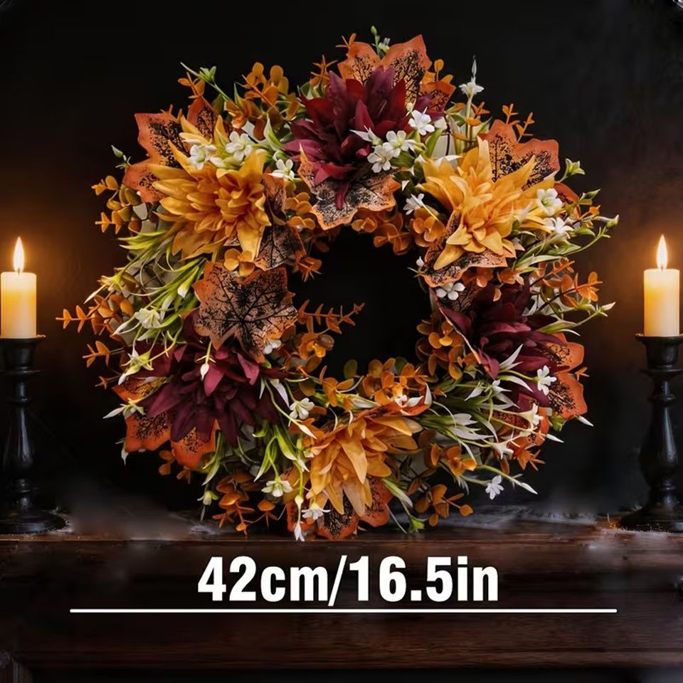 Diwzbyn Dekokranz Herbstlicher Thanksgiving-Kranz, Herbstlicher Ahornblatt-Kranz, geeignet zur Dekoration von Wänden, Veranden und Wohnzimmern Bild 5