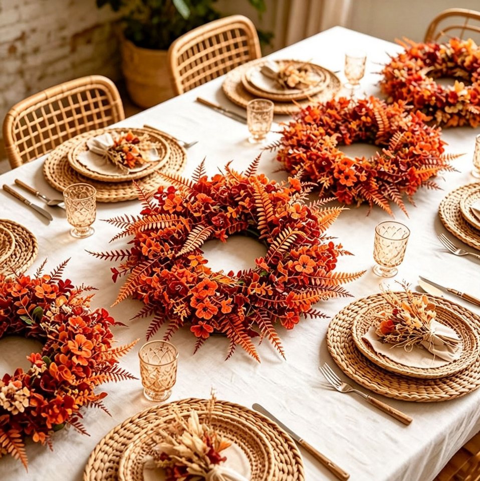Diwzbyn Dekokranz Künstlicher Eukalyptus-Kranz, herbstlicher Kunstblumenkranz, geeignet für Halloween-, Thanksgiving- und Herbstdekorationen Bild 2
