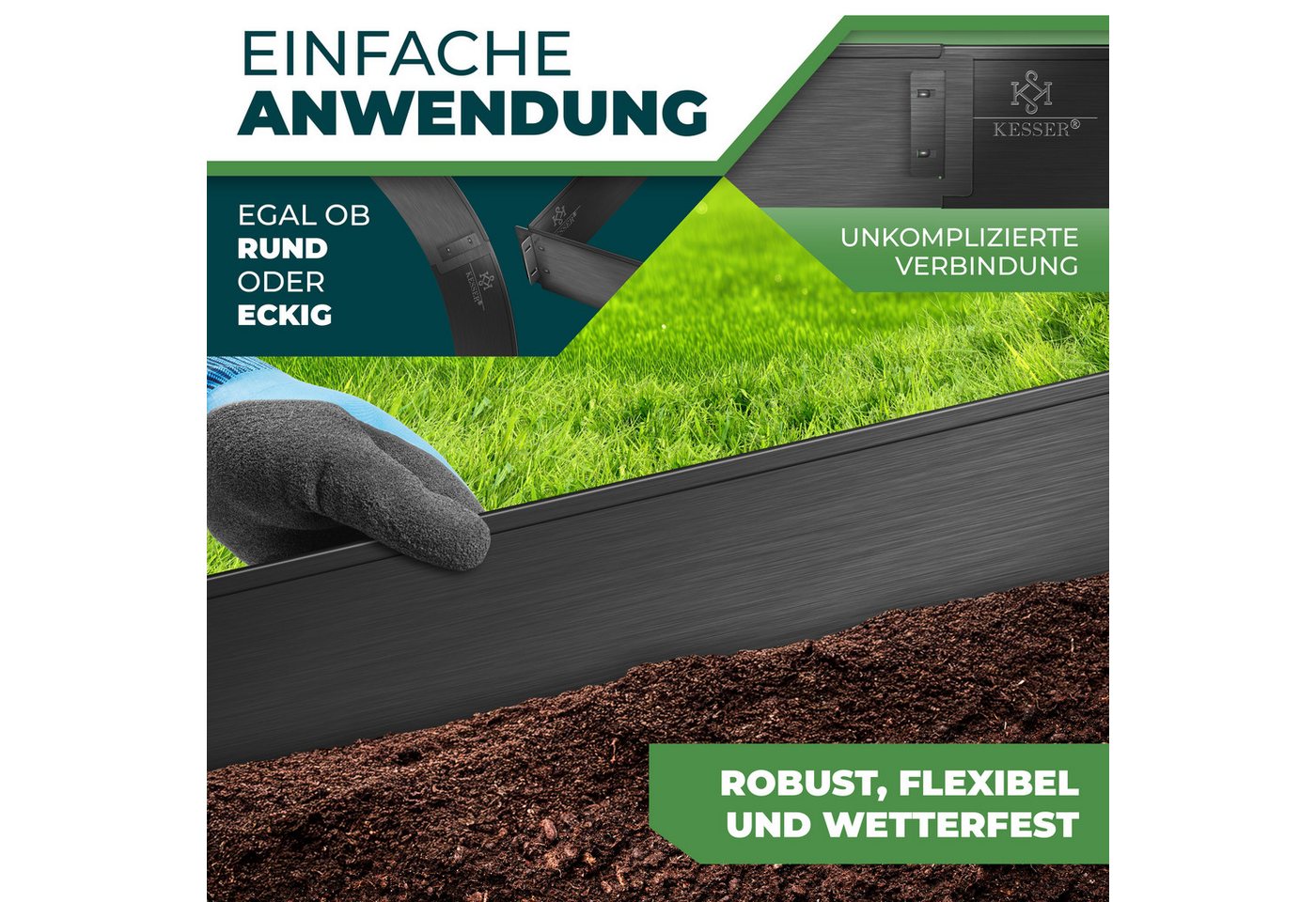 KESSER Rasenkante 5 bis 50m Beeteinfassung, Beetumrandung aus verzinkten Stahlplatten, LxH: 100x18 cm, als Metall Palisade, Beetbegrenzung & Mähkante geeignet Bild 2