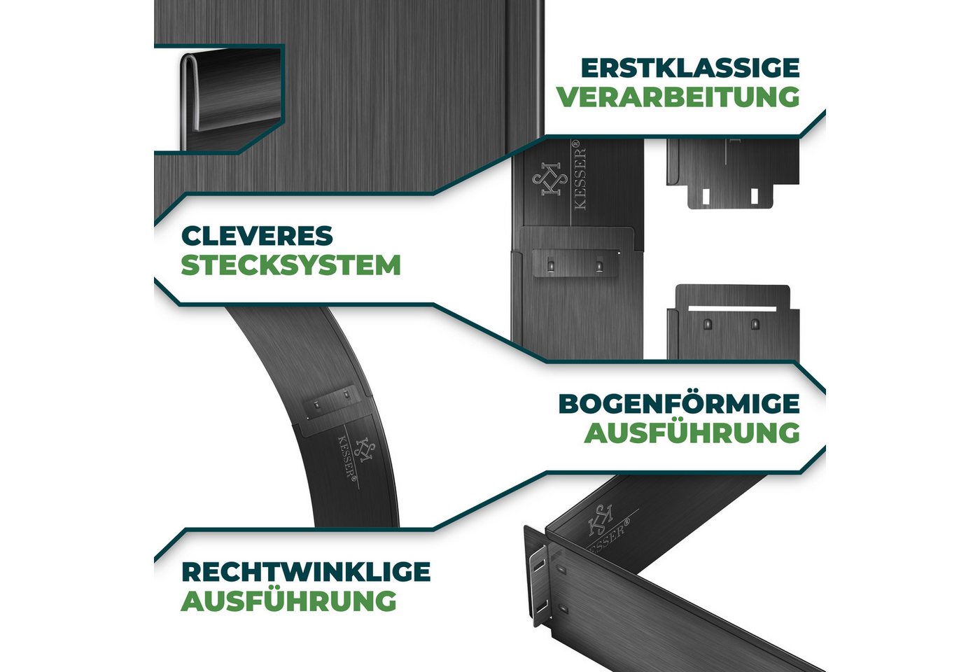KESSER Rasenkante 5 bis 50m Beeteinfassung, Beetumrandung aus verzinkten Stahlplatten, LxH: 100x18 cm, als Metall Palisade, Beetbegrenzung & Mähkante geeignet Bild 4