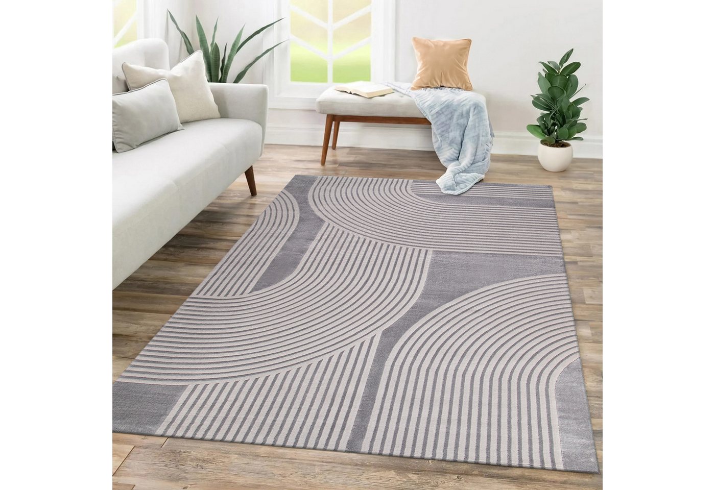 Carpetilla Designteppich Designer Teppich Carpetilla Scandi Design Grau-Grau, Rechtecckig, Höhe: 13 mm, Wohnzimmer Bild 2