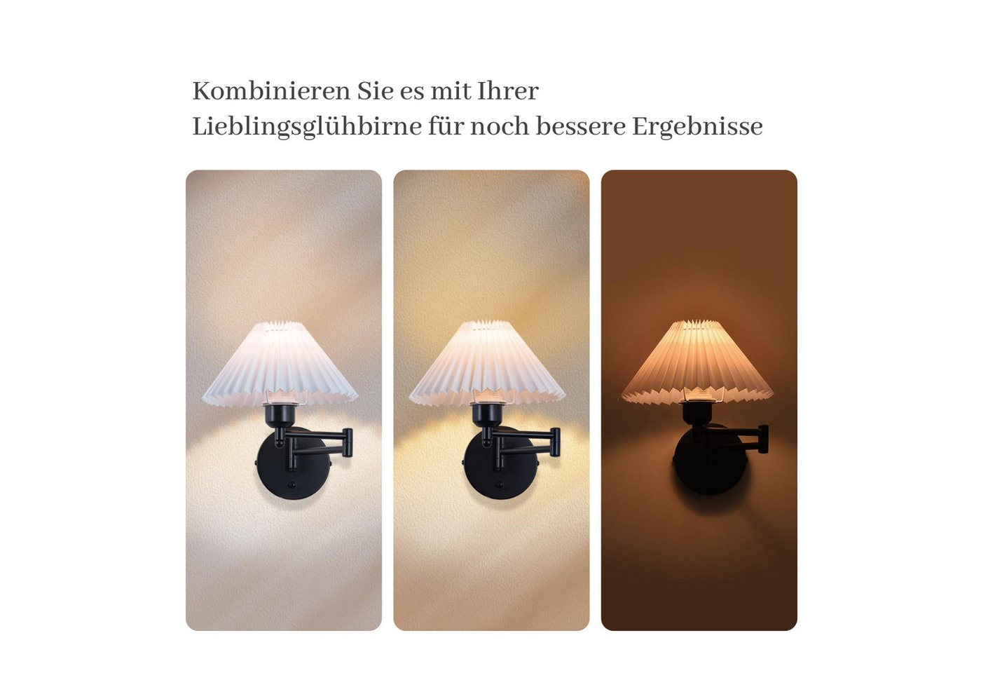 Nettlife Wandleuchte Innen Vintage E27 Weiß Stoff Retro Schwenkbar 40W Lampenschirm, Schwenkbar, ohne Leuchtmittel, Wandbeleuchtung Flurlampe Wandlampe Bild 4