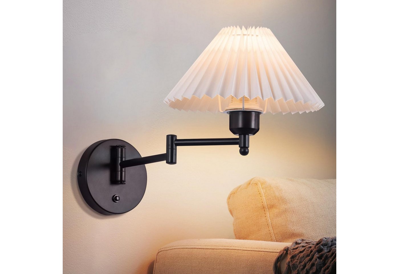 Nettlife Wandleuchte Innen Vintage E27 Weiß Stoff Retro Schwenkbar 40W Lampenschirm, Schwenkbar, ohne Leuchtmittel, Wandbeleuchtung Flurlampe Wandlampe Bild 5