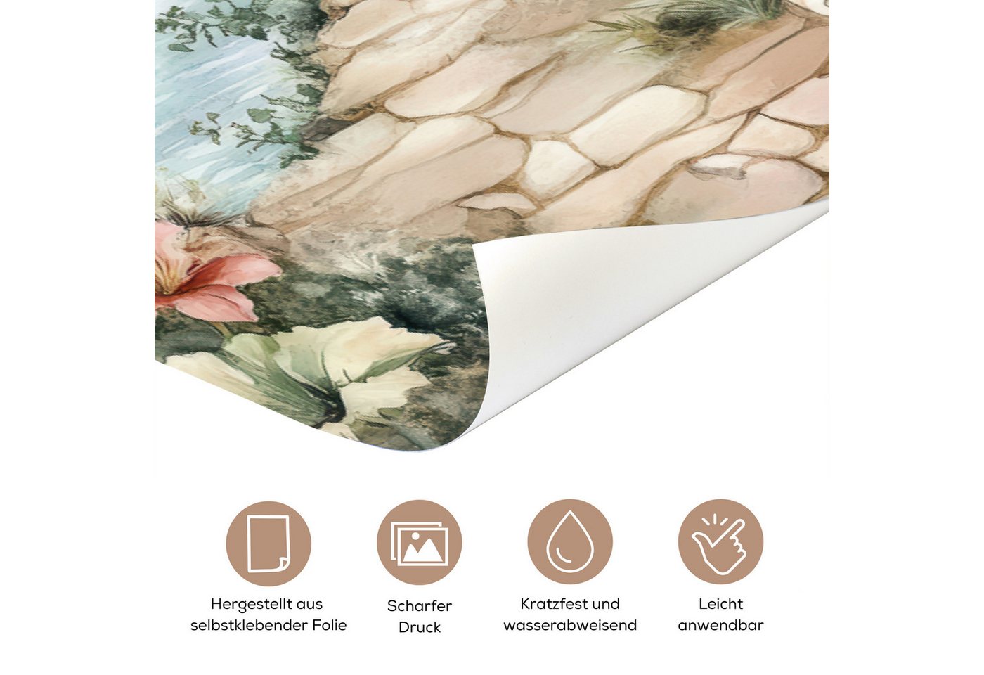 MuchoWow Türtapete Leuchtturm - Natur - Landschaft - Boot, Matt, bedruckt, (1 St), Selbstklebende Tapete, Folie für Möbel, 75x205 cm Bild 4