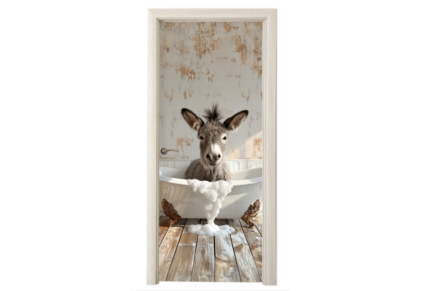 MuchoWow Türtapete Esel - Tier - Vintage - Badewanne, Matt, bedruckt, (1 St), Selbstklebende Tapete, Folie für Möbel, 75x205 cm Bild 4
