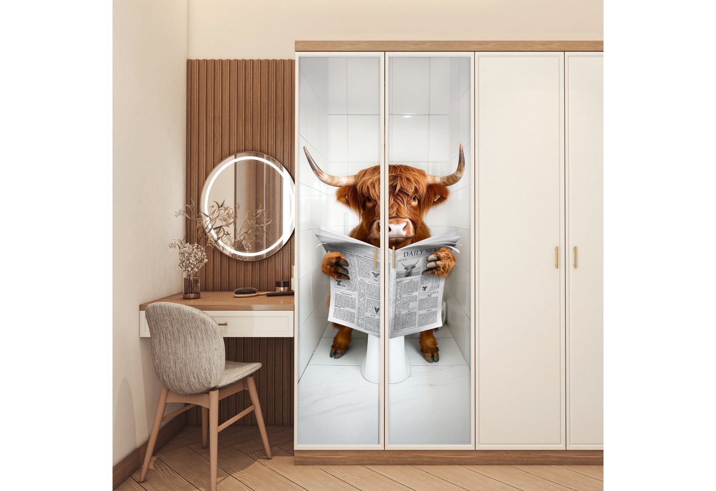 MuchoWow Türtapete Scottish Highlander - Zeitung - WC - Tier, Matt, bedruckt, (1 St), Selbstklebende Tapete, Folie für Möbel, 75x205 cm Bild 4