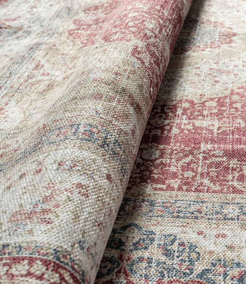 TaraCarpet Teppich Odessa Flachgewebe Vintage Design waschbar, rechteckig, Höhe: 1 mm, Teppich Kerman rot beige Wohnzimmer Schlafzimmer Esszimmer 140x170 Bild 2