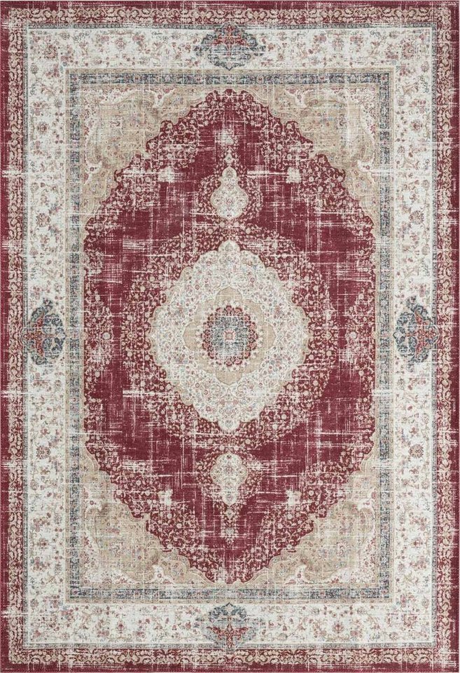 TaraCarpet Teppich Odessa Flachgewebe Vintage Design waschbar, rechteckig, Höhe: 1 mm, Teppich Kerman rot beige Wohnzimmer Schlafzimmer Esszimmer 140x170 Bild 3