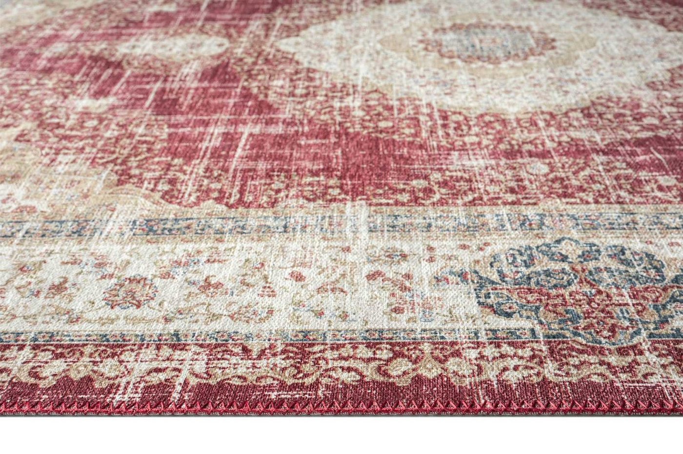 TaraCarpet Teppich Odessa Flachgewebe Vintage Design waschbar, rechteckig, Höhe: 1 mm, Teppich Kerman rot beige Wohnzimmer Schlafzimmer Esszimmer 140x170 Bild 4
