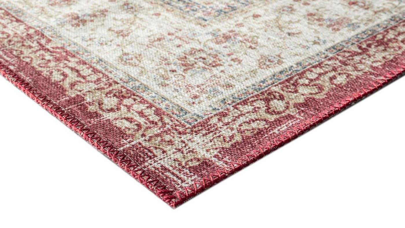 TaraCarpet Teppich Odessa Flachgewebe Vintage Design waschbar, rechteckig, Höhe: 1 mm, Teppich Kerman rot beige Wohnzimmer Schlafzimmer Esszimmer 140x170 Bild 5