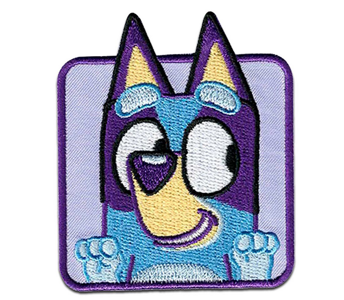 Bluey Aufnäher Bügelbild, Aufbügler, Applikationen, Patches, Flicken, zum aufbügeln, Polyester, Bluey © schaut - Größe: 6 x 5,2 cm