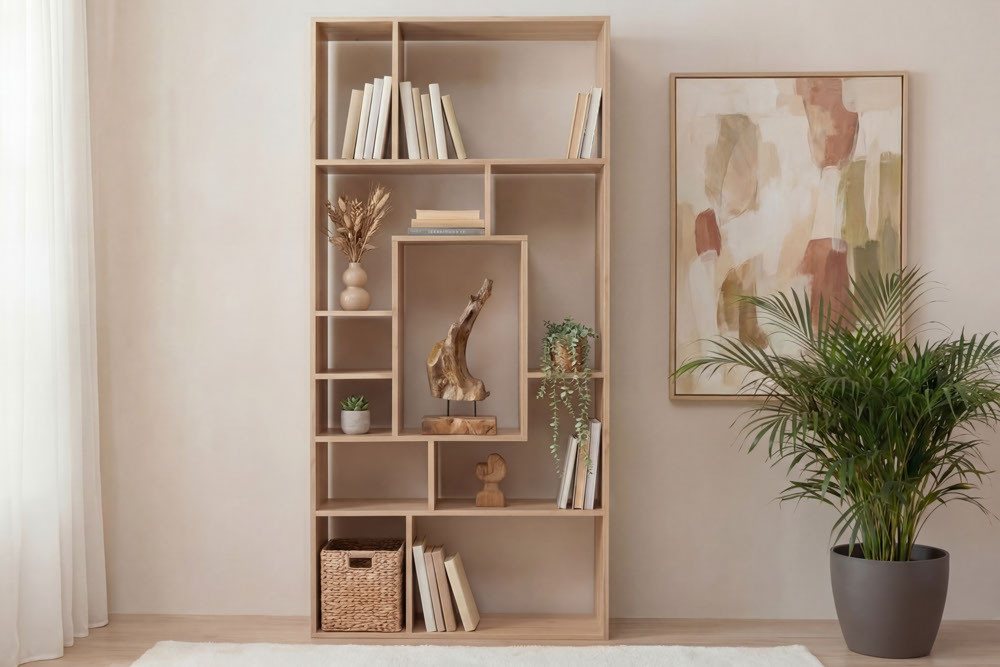 riess-ambiente Bücherregal CUBUS 180cm natur - Mangoholz, Handarbeit, cream finish, elf Fächer, Einzelartikel 1-tlg., Ablage mit Fachsystem - ideal für Wohn- und Schlafzimmer oder Flur Bild 2