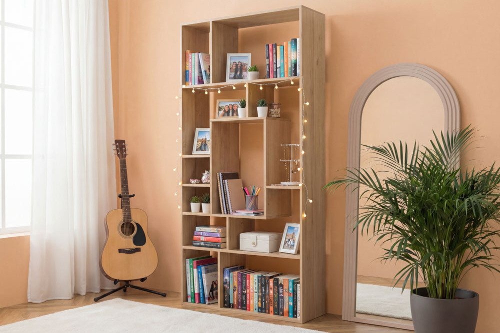 riess-ambiente Bücherregal CUBUS 180cm natur - Mangoholz, Handarbeit, cream finish, elf Fächer, Einzelartikel 1-tlg., Ablage mit Fachsystem - ideal für Wohn- und Schlafzimmer oder Flur Bild 3