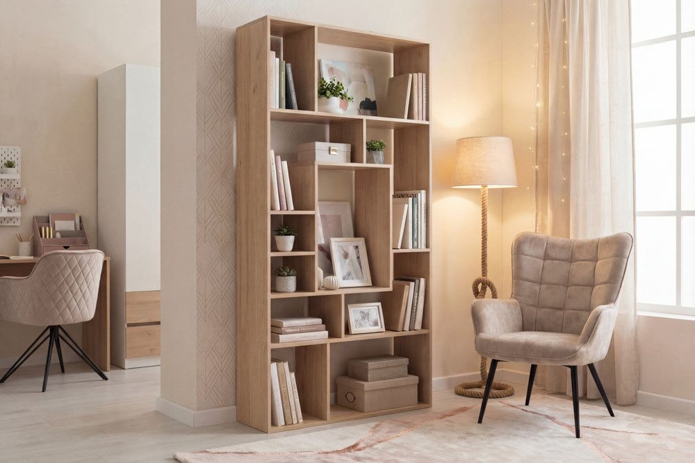 riess-ambiente Bücherregal CUBUS 180cm natur - Mangoholz, Handarbeit, cream finish, elf Fächer, Einzelartikel 1-tlg., Ablage mit Fachsystem - ideal für Wohn- und Schlafzimmer oder Flur Bild 5