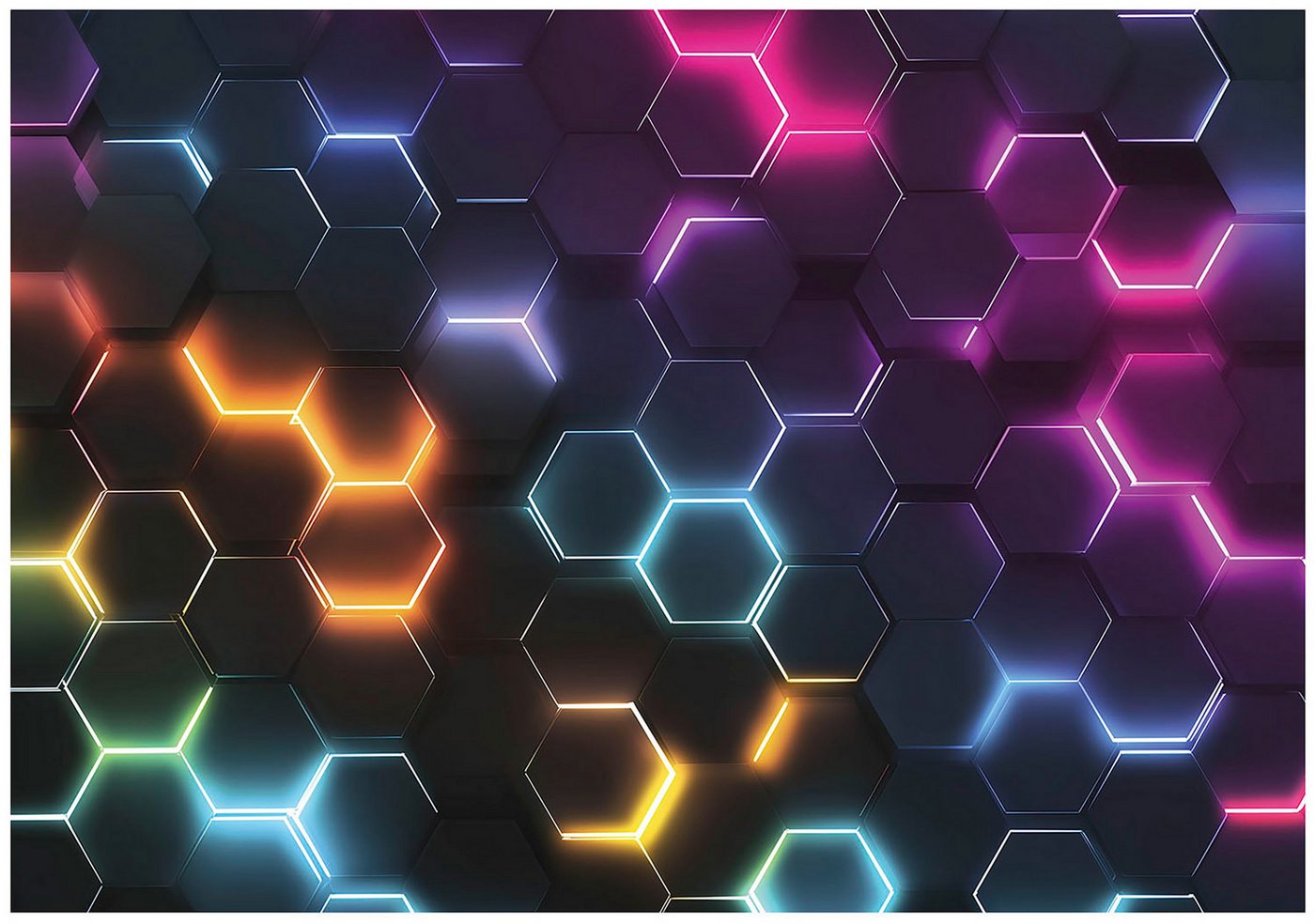 Wallarena Fototapete Junge Hexagone - Mehrfarbig - Modern - Vlies - Schlafzimmer, glatt, (4 St), 200x140cm