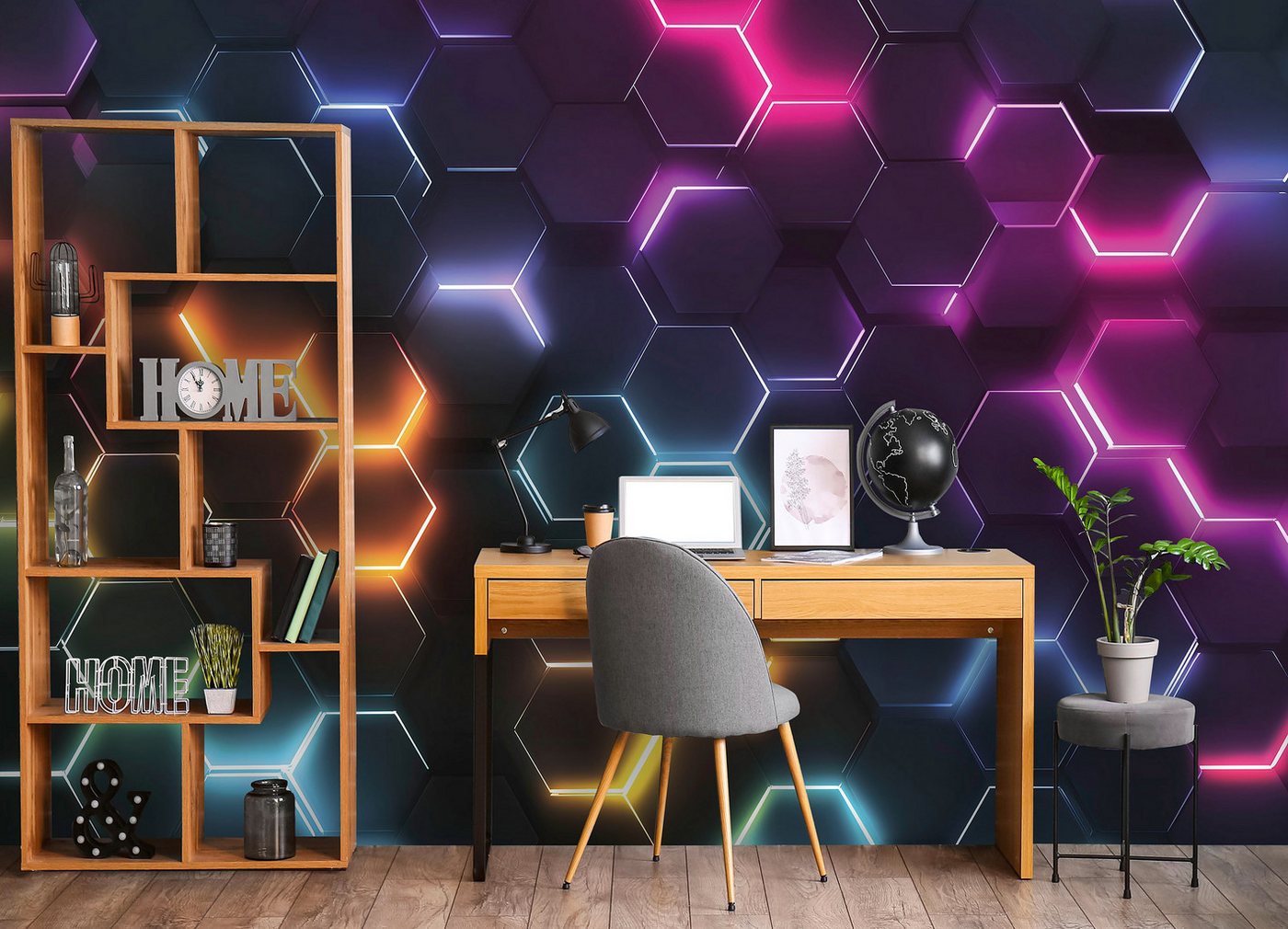 Wallarena Fototapete Junge Hexagone - Mehrfarbig - Modern - Vlies - Schlafzimmer, glatt, (4 St), 200x140cm Bild 2