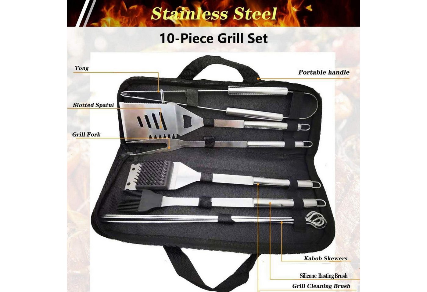 LuxusKollektion Grillbesteck-Set Grillbesteck Set 10 Stück Grillzubehör Männer Geschenk Grillwerkzeug