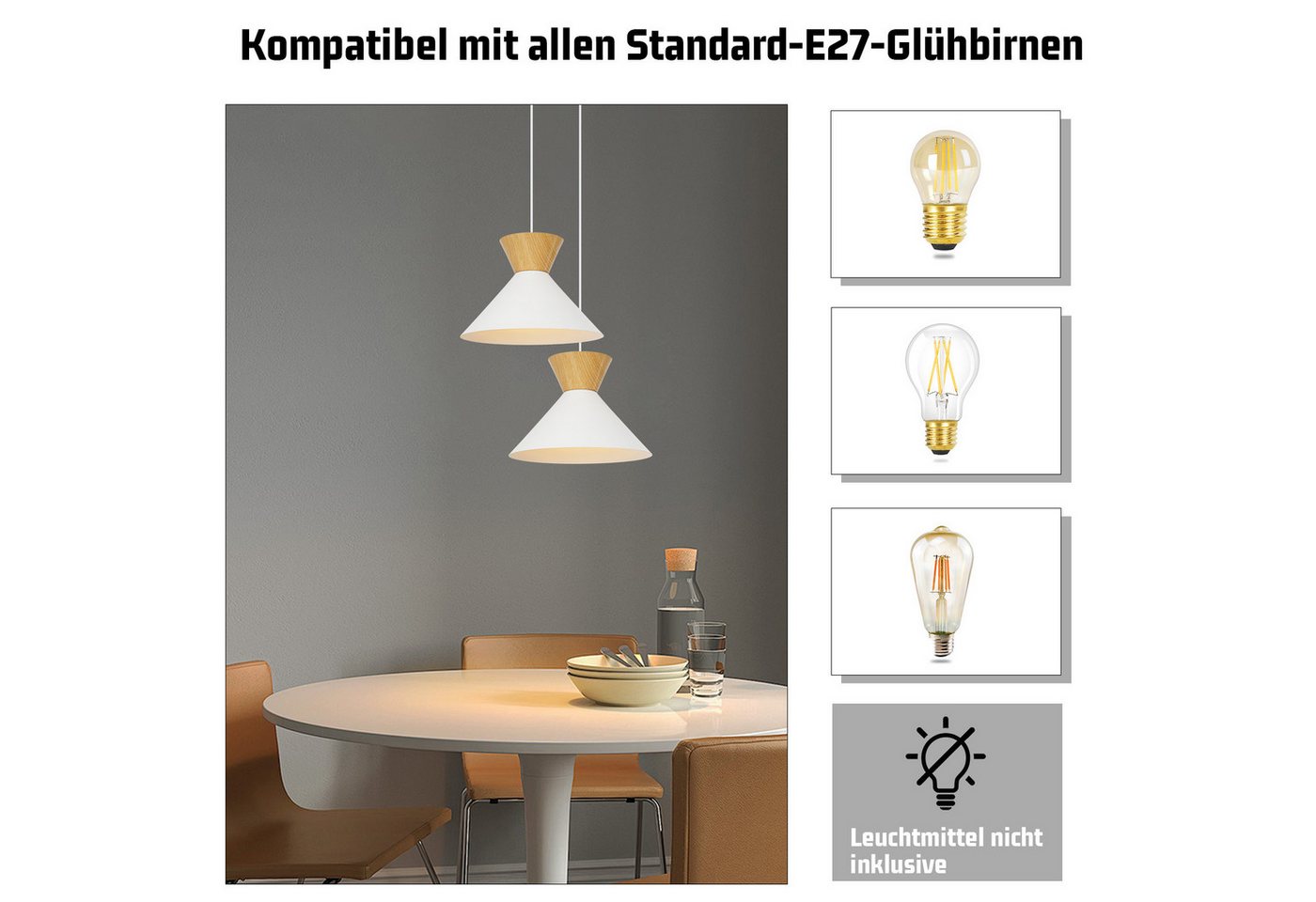 ZMH Pendelleuchte Esszimmer 2 Stück Schwarz/ Weiß 1 Flammig Hängeleuchte Ø25cm Flur, Einfache Installation, ohne Leuchtmittel, E27 Metall Industrial Design Hängelampe 149 CM Küche Schlafzimmer