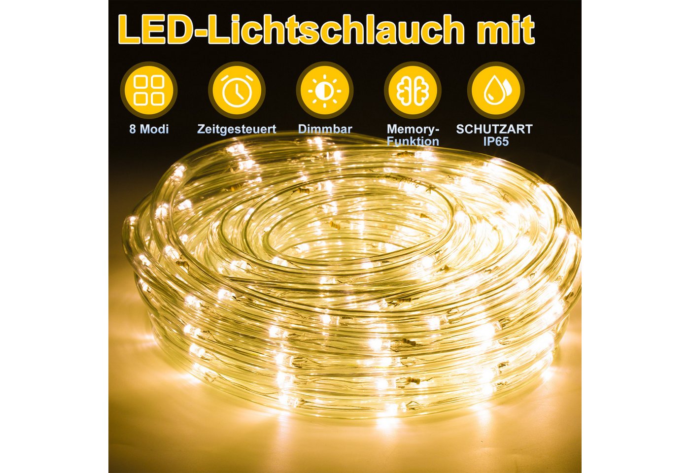 Clanmacy Lichterschlauch 10m-50m LED Lichterschlauch Bunt Lichterkette Lichtschlauch 8 Modi, Wasserdicht