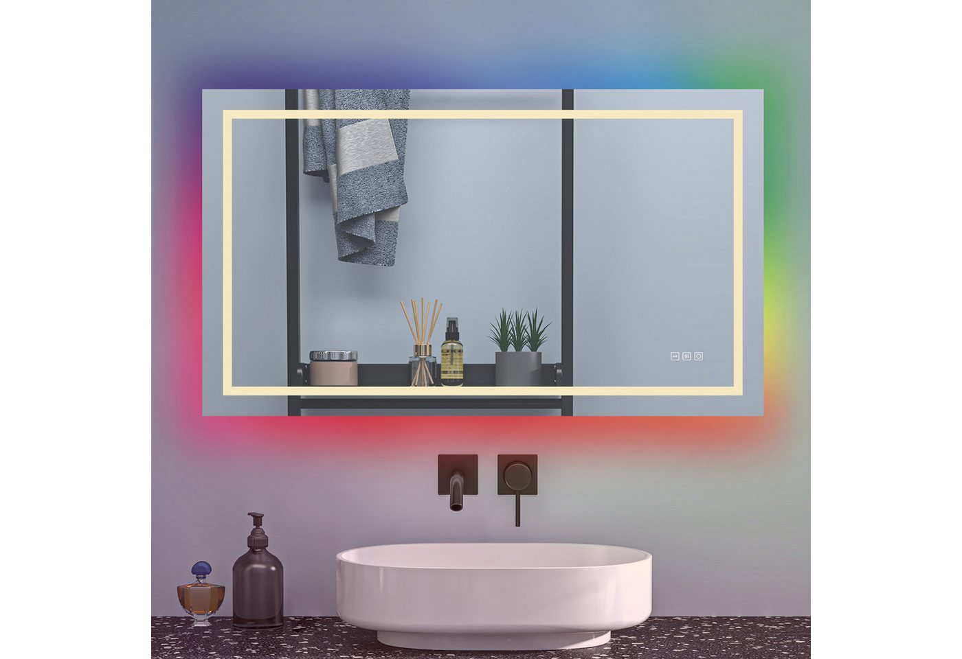 Aica Sanitär Badspiegel Led Badezimmerspiegel mit RGB Beschlagfrei dimmbar