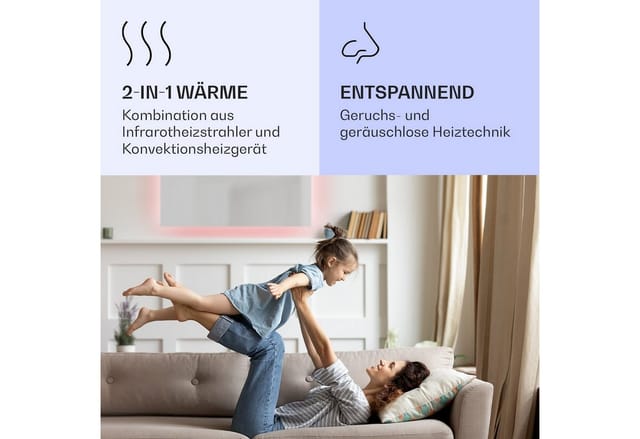 Klarstein Mojave 1000 Smart 2-in-1 Heizgerät Infrarot Konvektor 120x60 cm 1000 W RGB-Licht Weiß