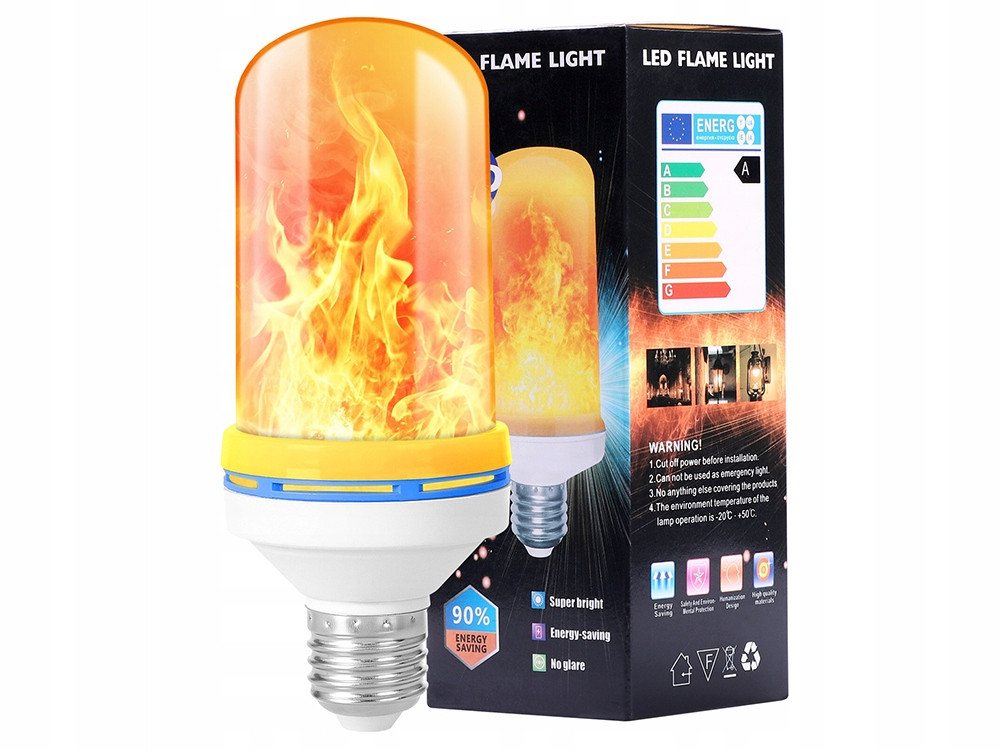 VERK GROUP LED Dekolicht LED Flammenlampe E27 9W Flacker Effekt 1er oder 4er Set, LED-Flammenlampe, Leistung: 9 W, Sockel: E27, Effekt: Flackernder Flammeneffekt, ca. 1800 K, Warmweiß, Flammeneffekt, Realistischer Flammeneffekt, Schwerkraftsensor Bild 3