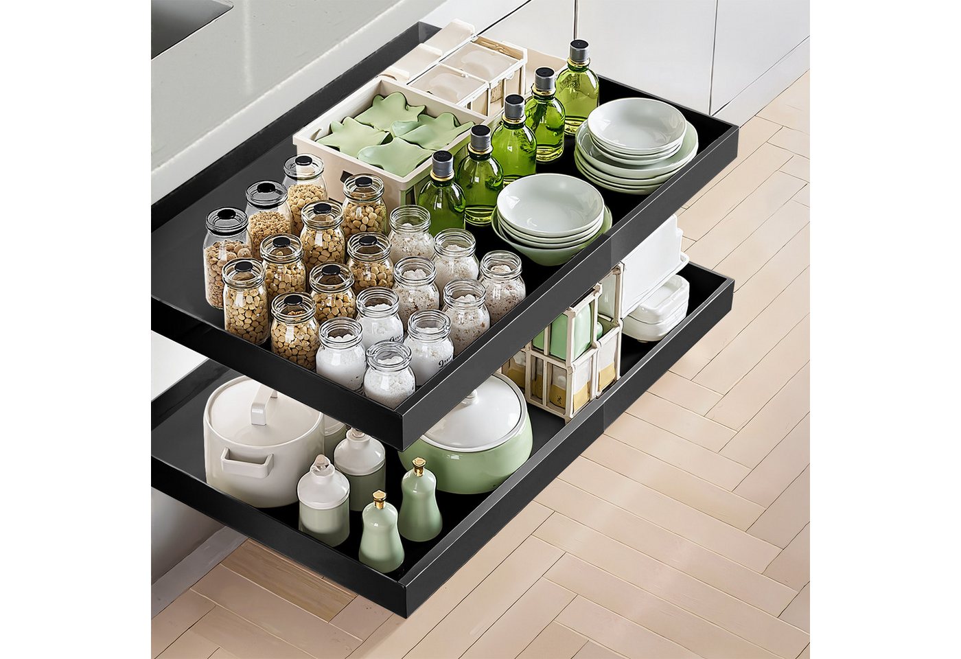 DARDVORLAG Küchenorganizer-Set 2 x Teleskopschublade, ausziehbare Küchenschublade, (2-tlg), mit ausziehbarem Design, aus robustem Kohlenstoffstahl