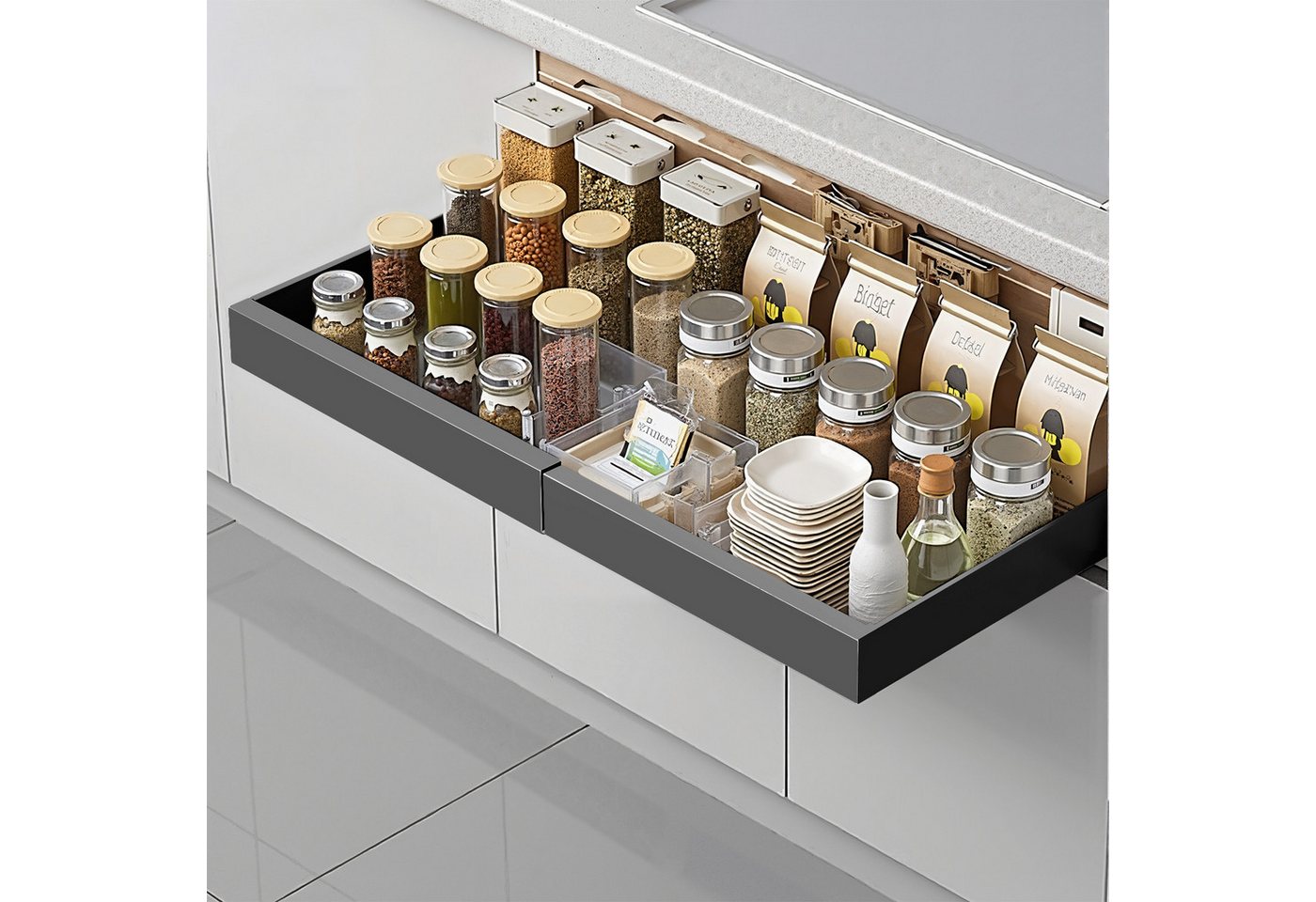 DARDVORLAG Küchenorganizer-Set 2 x Teleskopschublade, ausziehbare Küchenschublade, (2-tlg), mit ausziehbarem Design, aus robustem Kohlenstoffstahl Bild 3