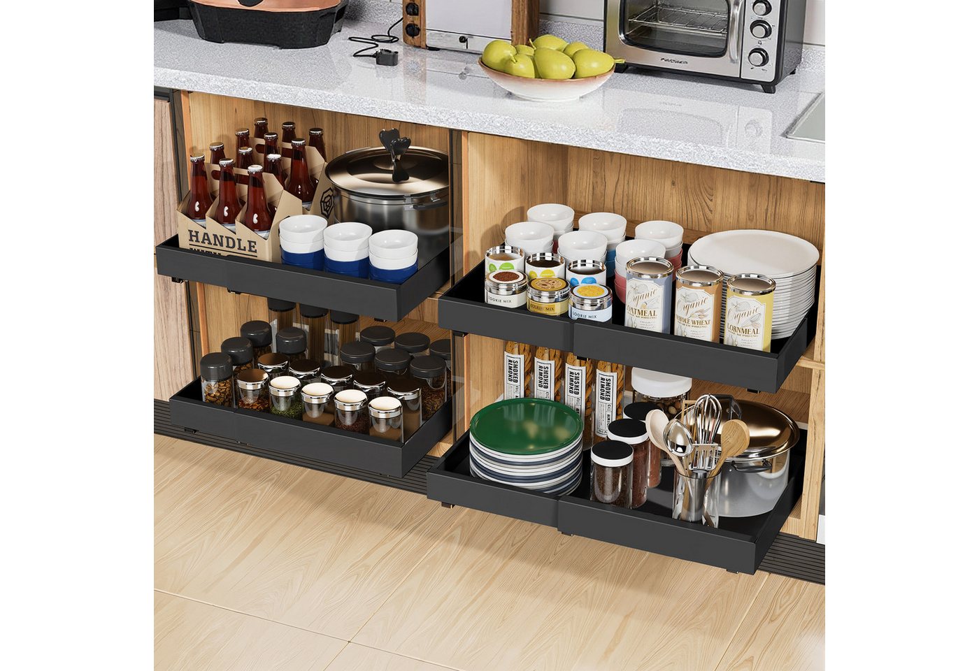 DARDVORLAG Küchenorganizer-Set 2 x Teleskopschublade, ausziehbare Küchenschublade, (2-tlg), mit ausziehbarem Design, aus robustem Kohlenstoffstahl Bild 4