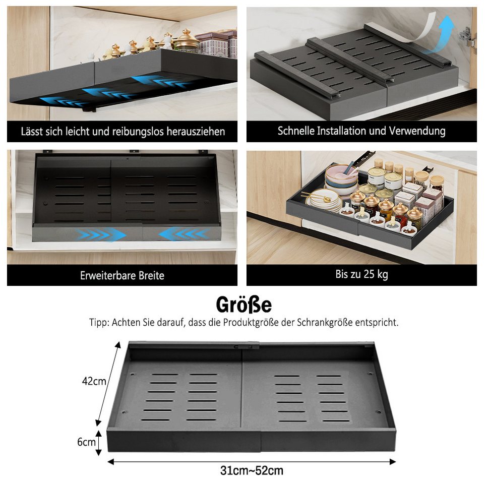 DARDVORLAG Küchenorganizer-Set 2 x Teleskopschublade, ausziehbare Küchenschublade, (2-tlg), mit ausziehbarem Design, aus robustem Kohlenstoffstahl Bild 5