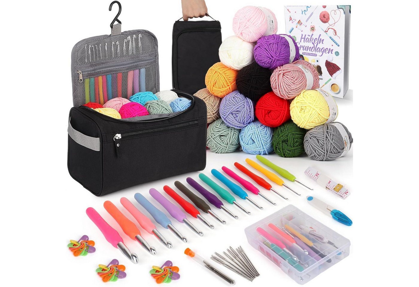 LuxusKollektion Häkelnadeln Häkelset 73tlg Häkelnadeln ergonomisch Tasche Wolle Schwarz Bild 3