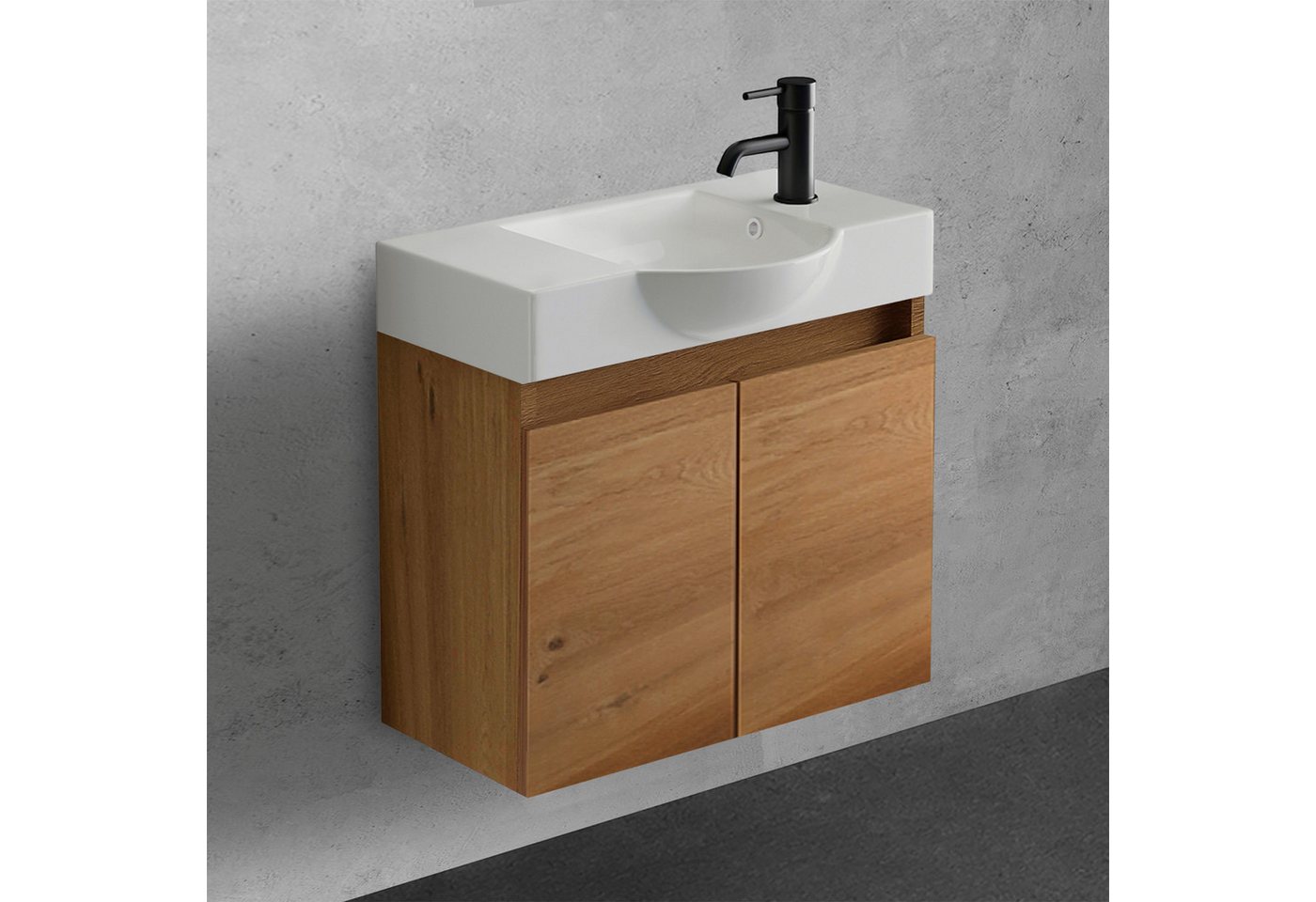 Alpenberger Badmöbel-Set Gäste WC Waschbecken mit Unterschrank 55 cm Breit, (Badezimmerschrank Klein, Moderner Waschplatz Braun), Waschbeckenunterschrank mit Softclose Funktion Bild 3
