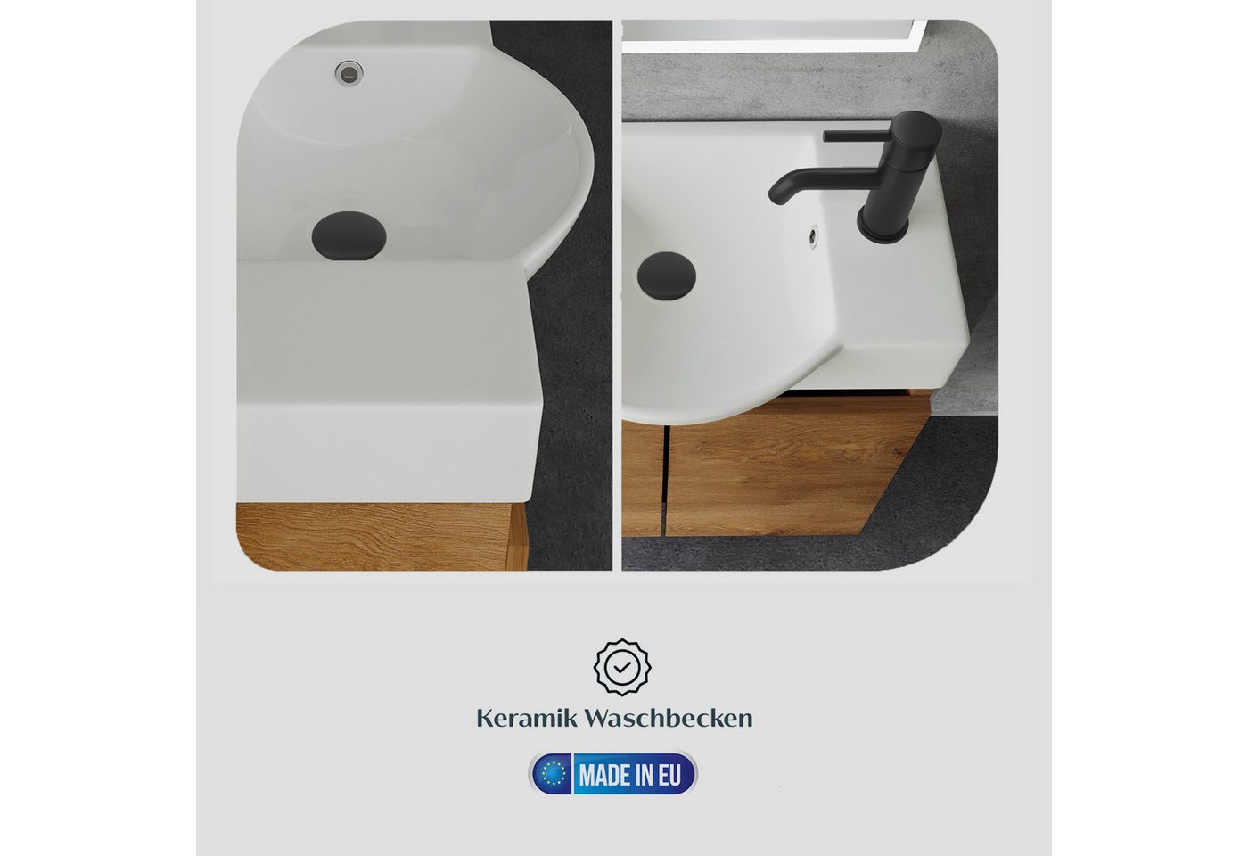 Alpenberger Badmöbel-Set Gäste WC Waschbecken mit Unterschrank 55 cm Breit, (Badezimmerschrank Klein, Moderner Waschplatz Braun), Waschbeckenunterschrank mit Softclose Funktion Bild 4