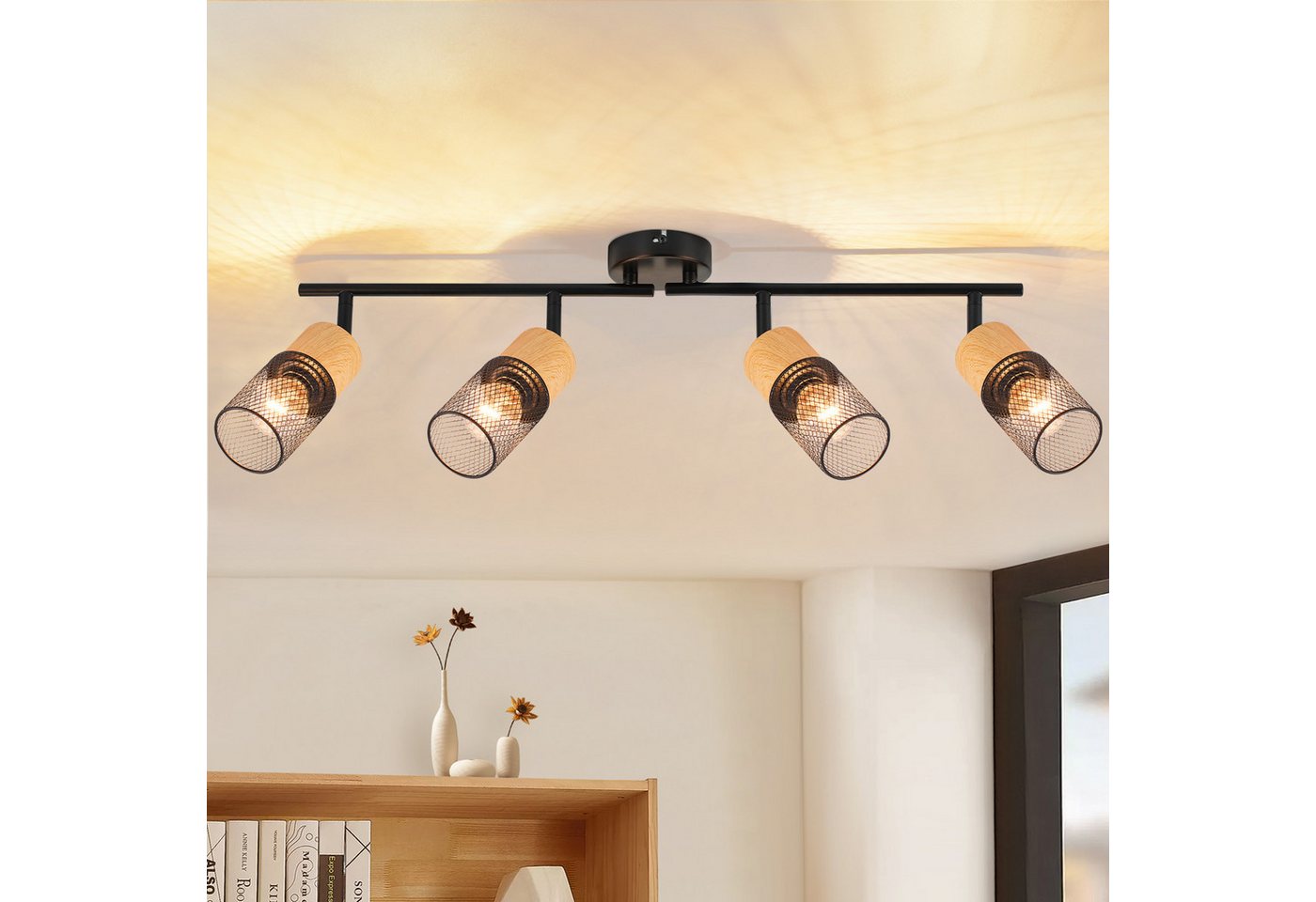 ZMH Deckenstrahler 2/3/4 Flammig 350° Schwenkbar Schwarz Vintage Flurlampe Wohnzimmer, Ersetzbare Leuchtmittel, ohne Leuchtmittel, Flexibilität in der Beleuchtung für Schlafzimmer Küche Bild 4