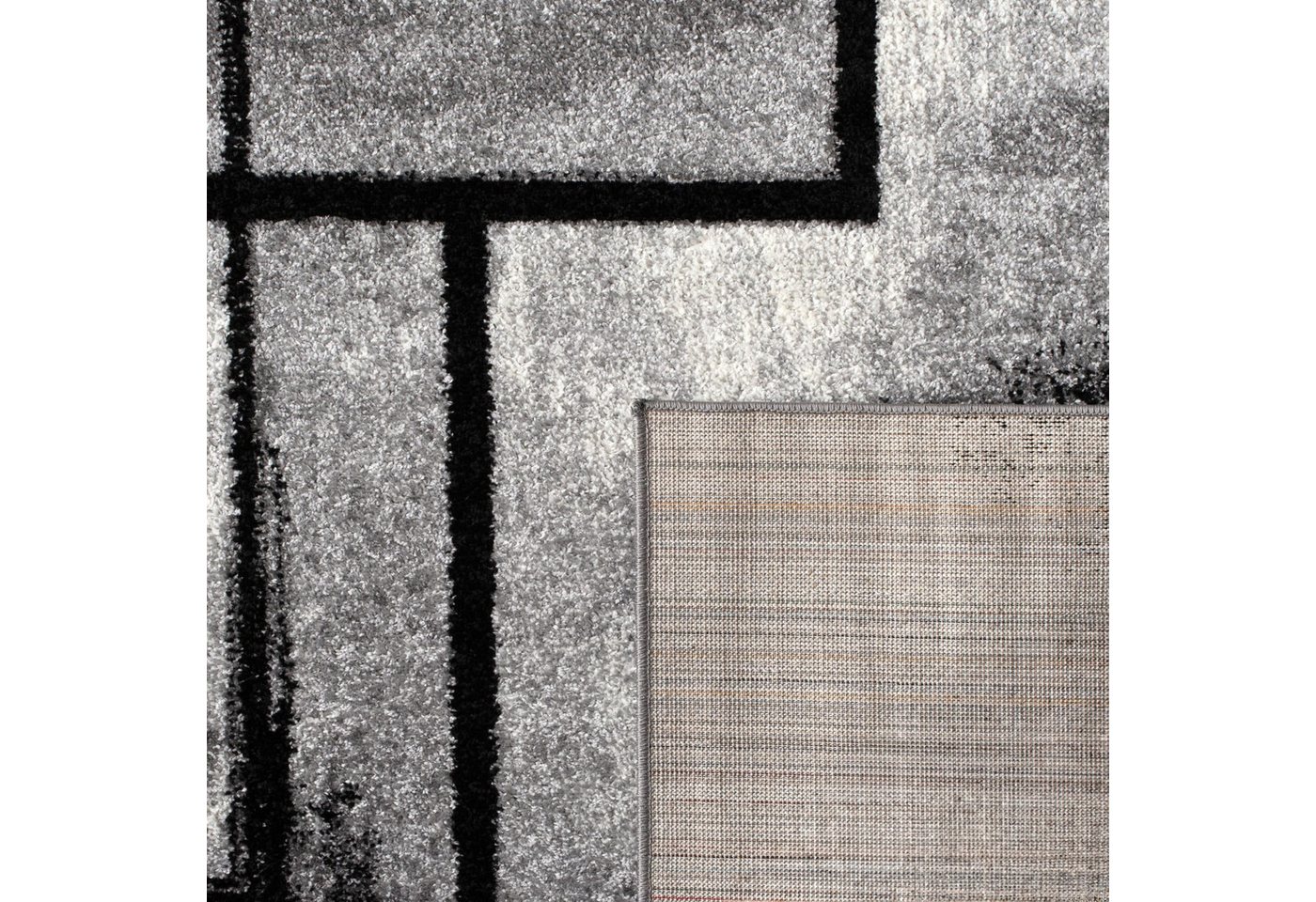 KADIMA DESIGN Teppich Geometrisches Quadratmuster Wohnzimmer Teppich Kurzflor, Läufer, Höhe: 14 mm, Florhöhe: 10 mm, 100% Polypropylen, Läufer, 80x150cm, Dunkelgrau