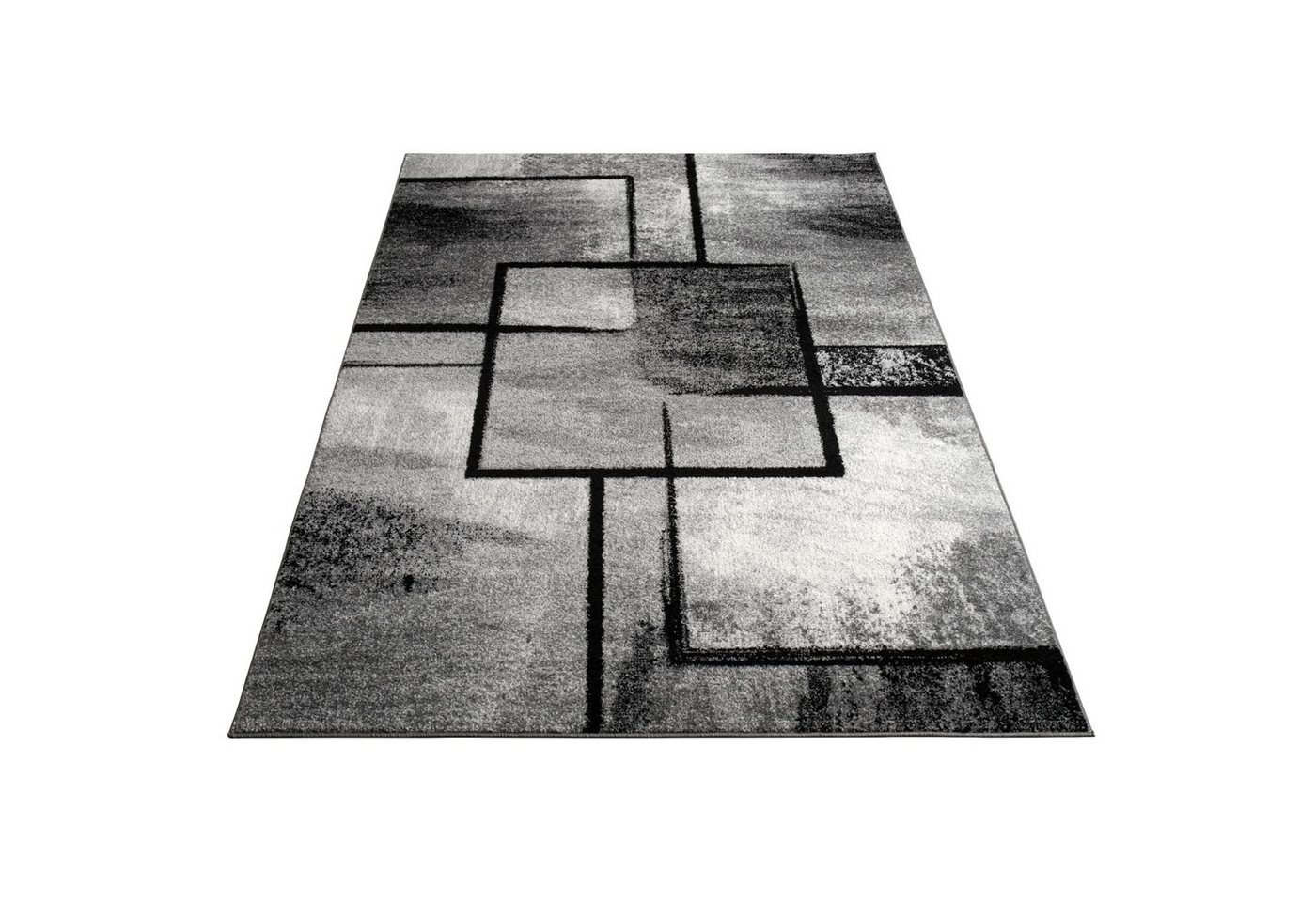 KADIMA DESIGN Teppich Geometrisches Quadratmuster Wohnzimmer Teppich Kurzflor, Läufer, Höhe: 14 mm, Florhöhe: 10 mm, 100% Polypropylen, Läufer, 80x150cm, Dunkelgrau Bild 2