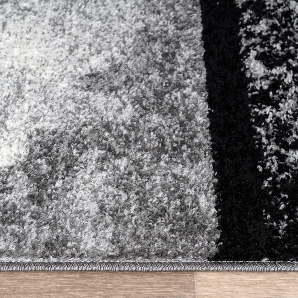 KADIMA DESIGN Teppich Geometrisches Quadratmuster Wohnzimmer Teppich Kurzflor, Läufer, Höhe: 14 mm, Florhöhe: 10 mm, 100% Polypropylen, Läufer, 80x150cm, Dunkelgrau Bild 3