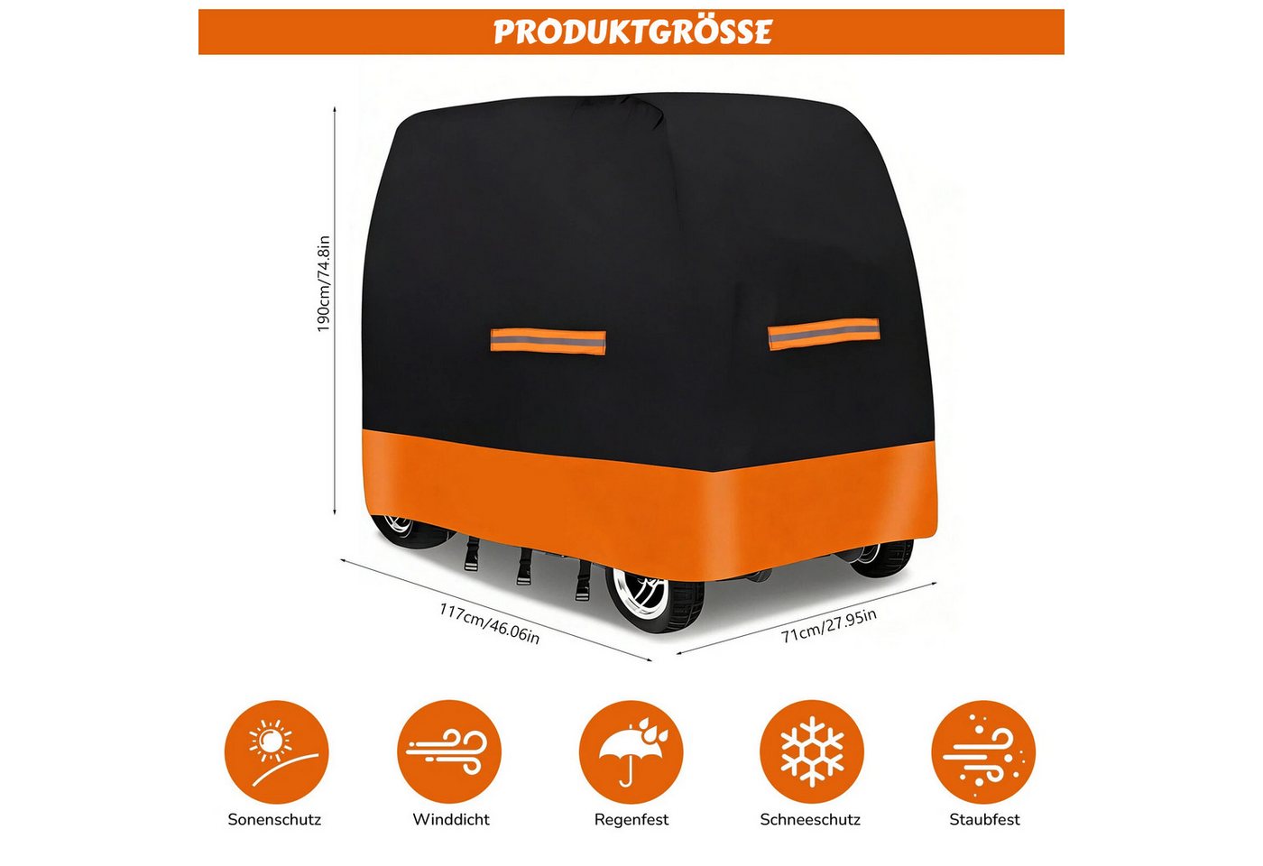 BlingBin Faltgarage Elektromobil Abdeckhaube Wasserdicht, Abdeckung für Mobilitätsroller (1er Set, 1-St., Abmessungen: 117 × 71 × 190 cm), Outdoor-Regenschutz mit Gummiband für Behinderten-Roller, Schwarz
