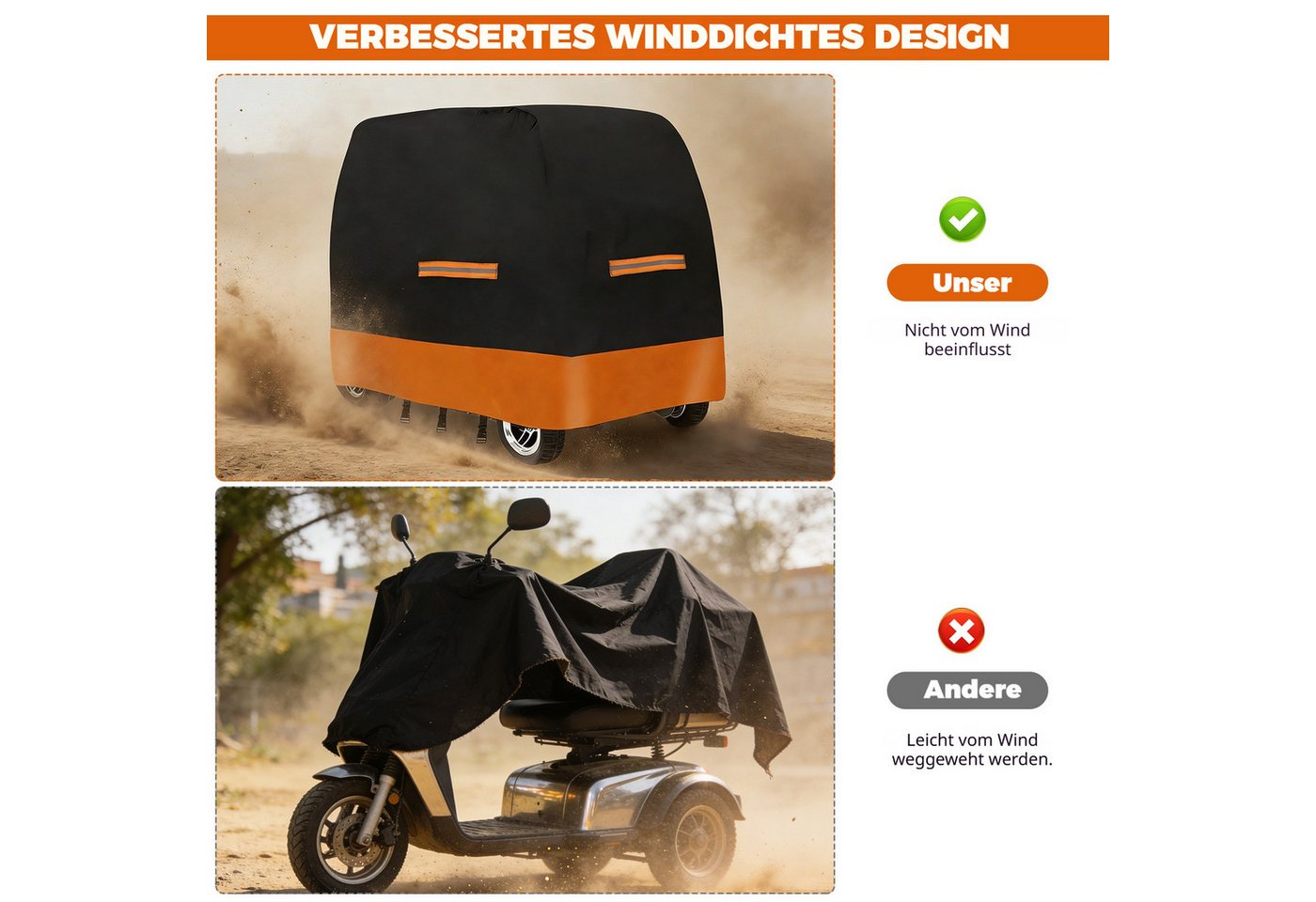 BlingBin Faltgarage Elektromobil Abdeckhaube Wasserdicht, Abdeckung für Mobilitätsroller (1er Set, 1-St., Abmessungen: 117 × 71 × 190 cm), Outdoor-Regenschutz mit Gummiband für Behinderten-Roller, Schwarz Bild 3