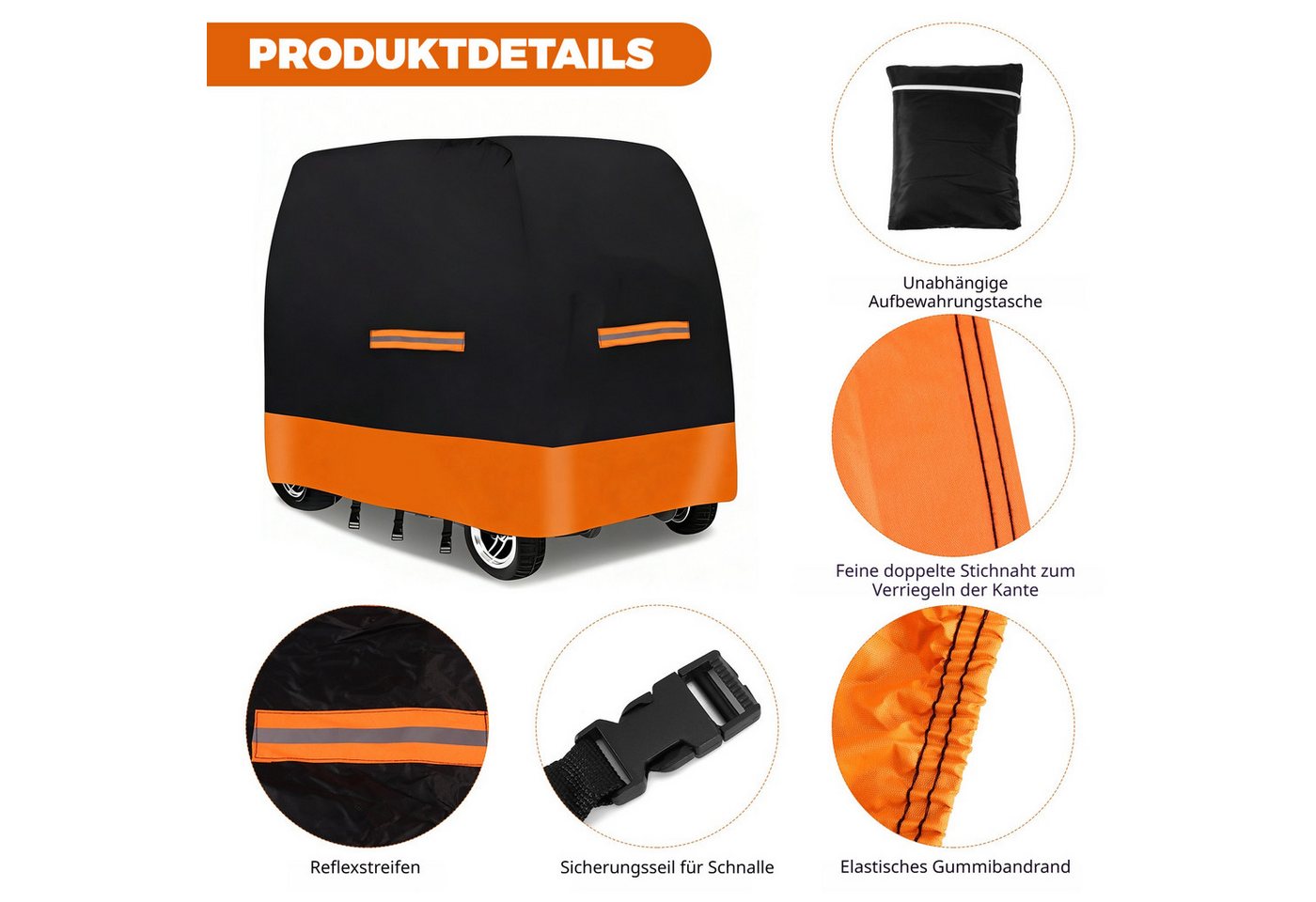 BlingBin Faltgarage Elektromobil Abdeckhaube Wasserdicht, Abdeckung für Mobilitätsroller (1er Set, 1-St., Abmessungen: 117 × 71 × 190 cm), Outdoor-Regenschutz mit Gummiband für Behinderten-Roller, Schwarz Bild 4
